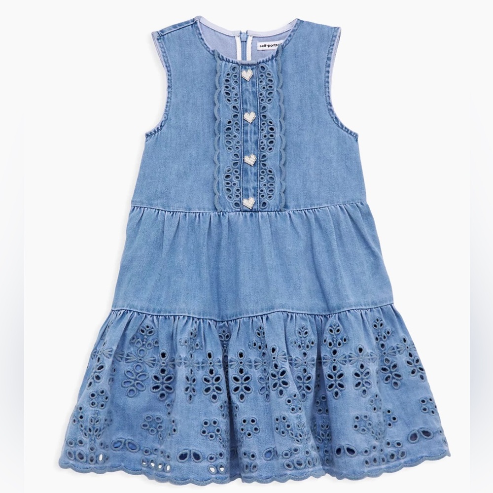 Self Portrait Cotton Denim Embroidered Mini dress